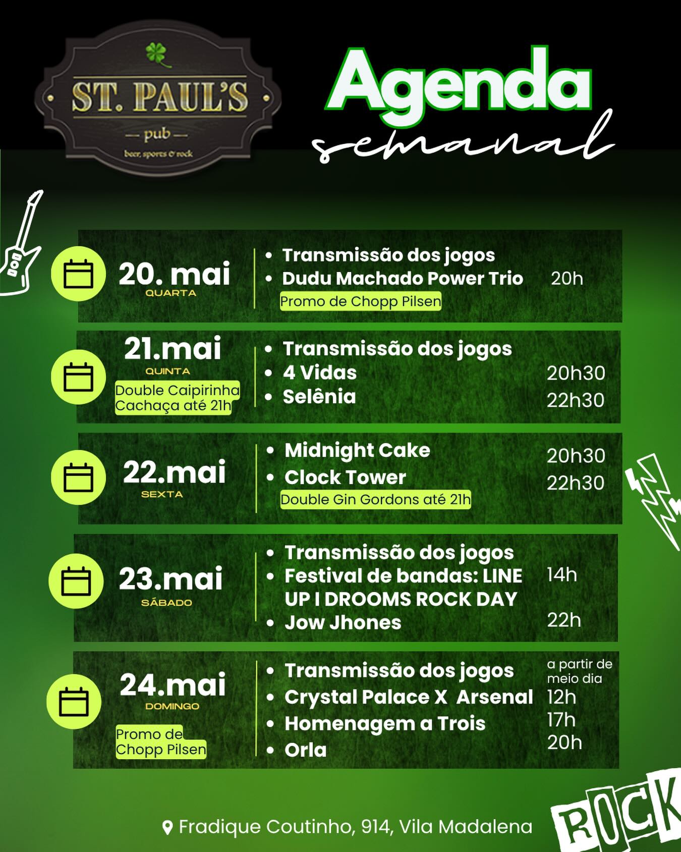 Programação da semana no St. Paul's Pub